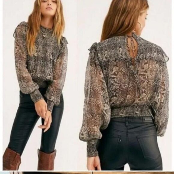 Free People Roma Gypsy black and gray top 30644 - Picture 1 of 8